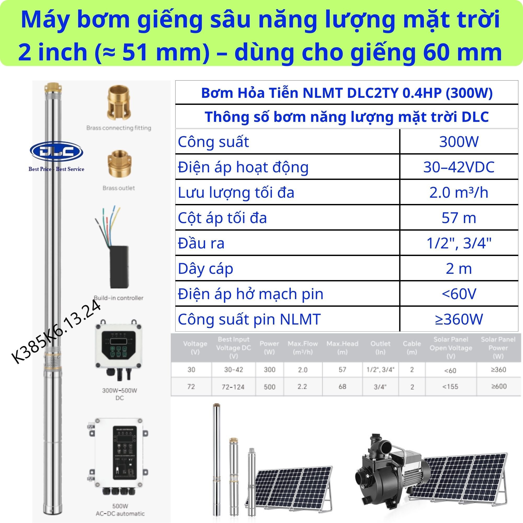 Bơm Hỏa Tiễn Năng Lượng Mặt Trời 2 Inch DLC 0.4HP
