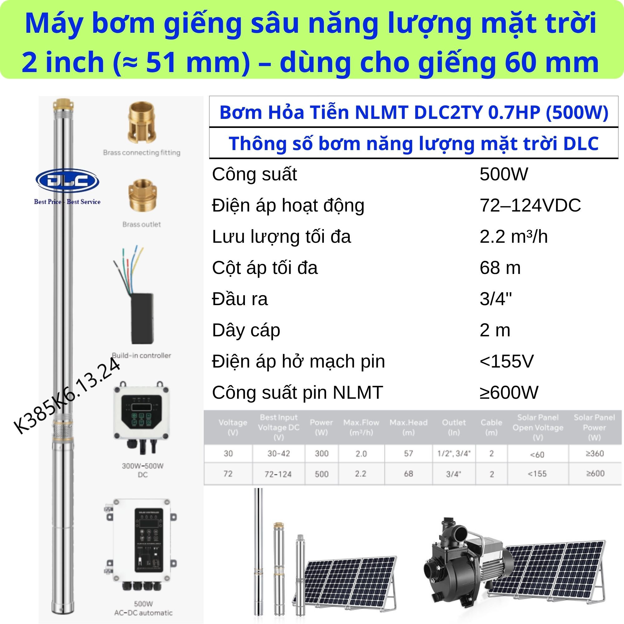 Máy Bơm Giếng Sâu Năng Lượng Mặt Trời DLC2TY 500W