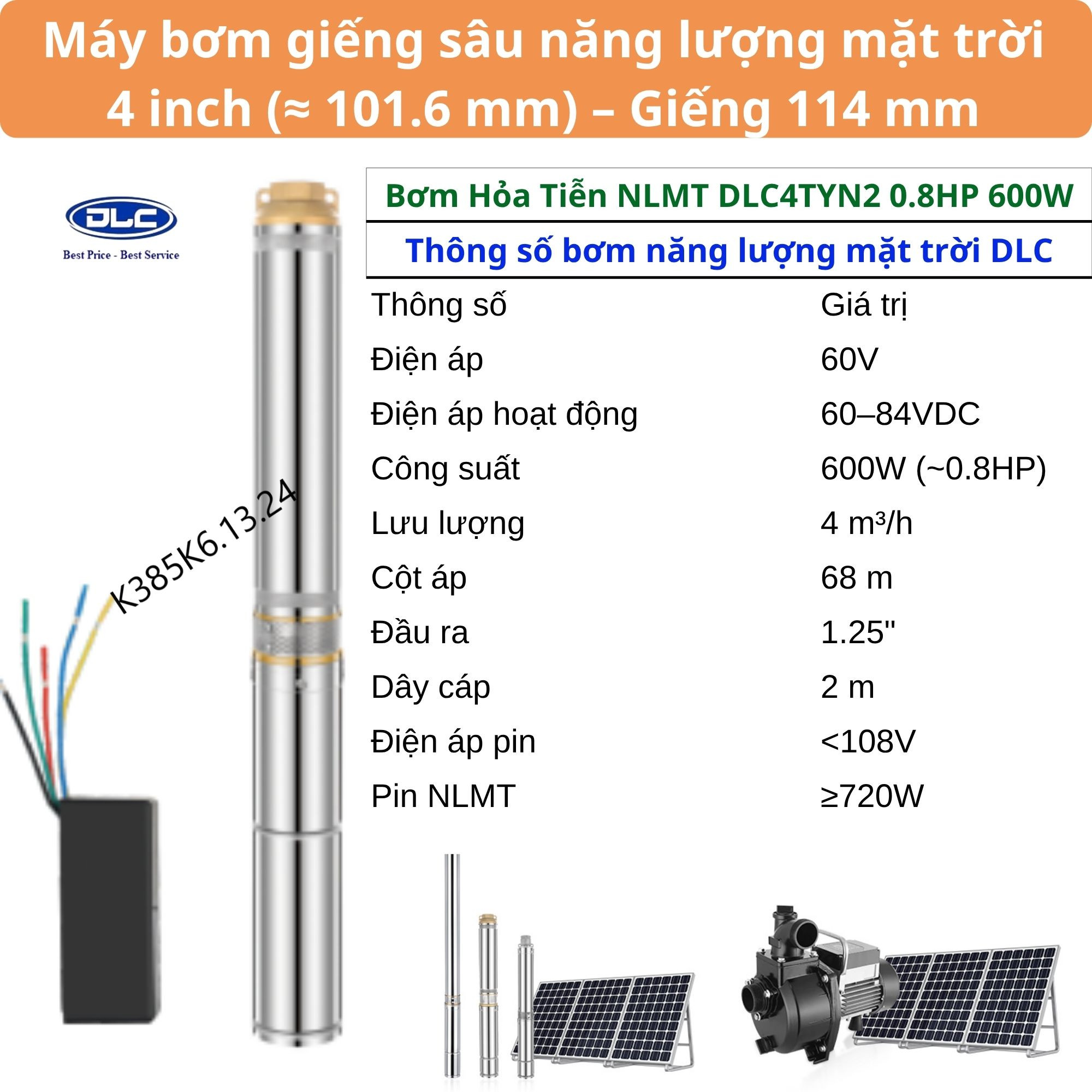 BƠM HỎA TIỄN NĂNG LƯỢNG MẶT TRỜI 0.8HP 600W/60V