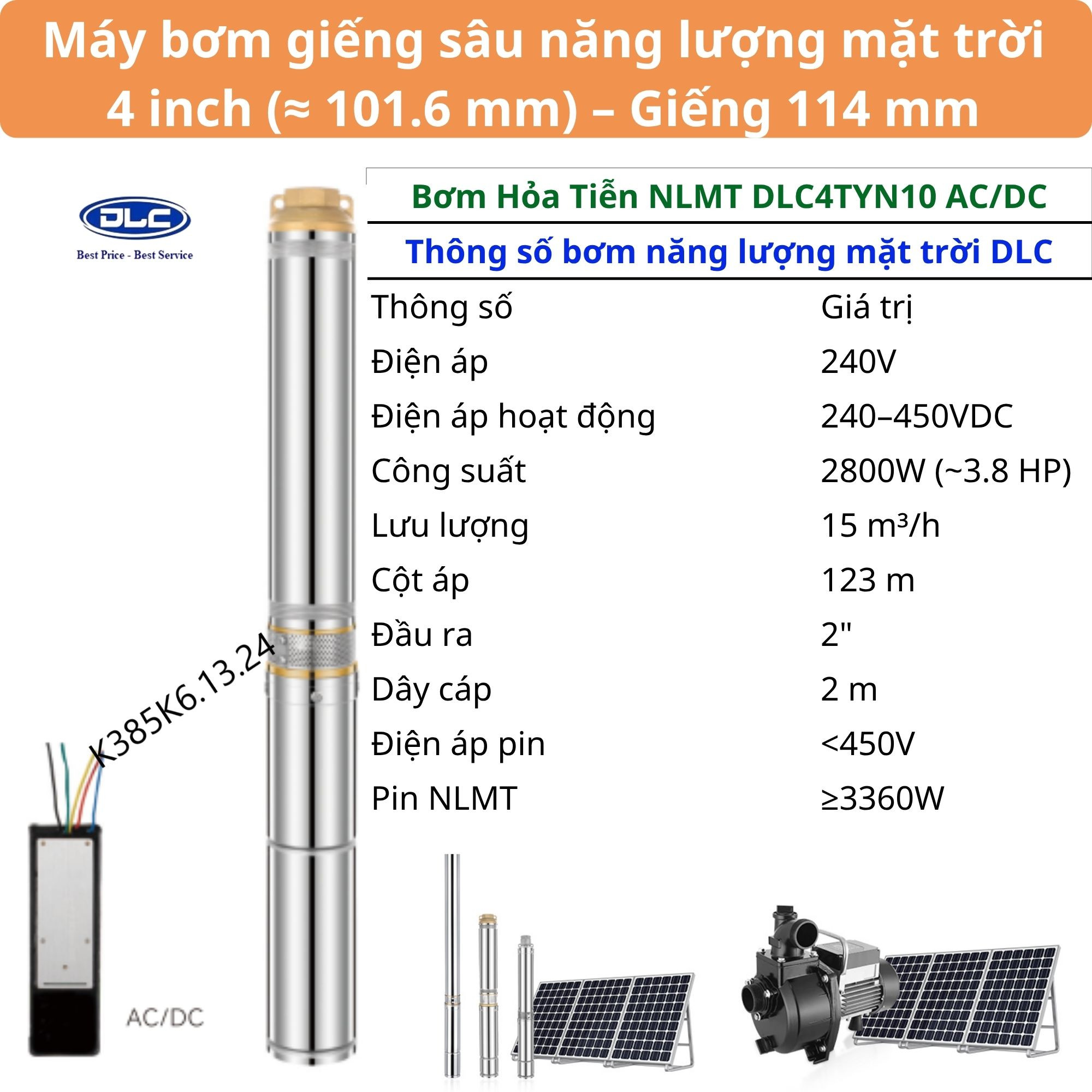 Máy Bơm Hỏa Tiễn Năng Lượng Mặt Trời 4HP 2800W AC/DC