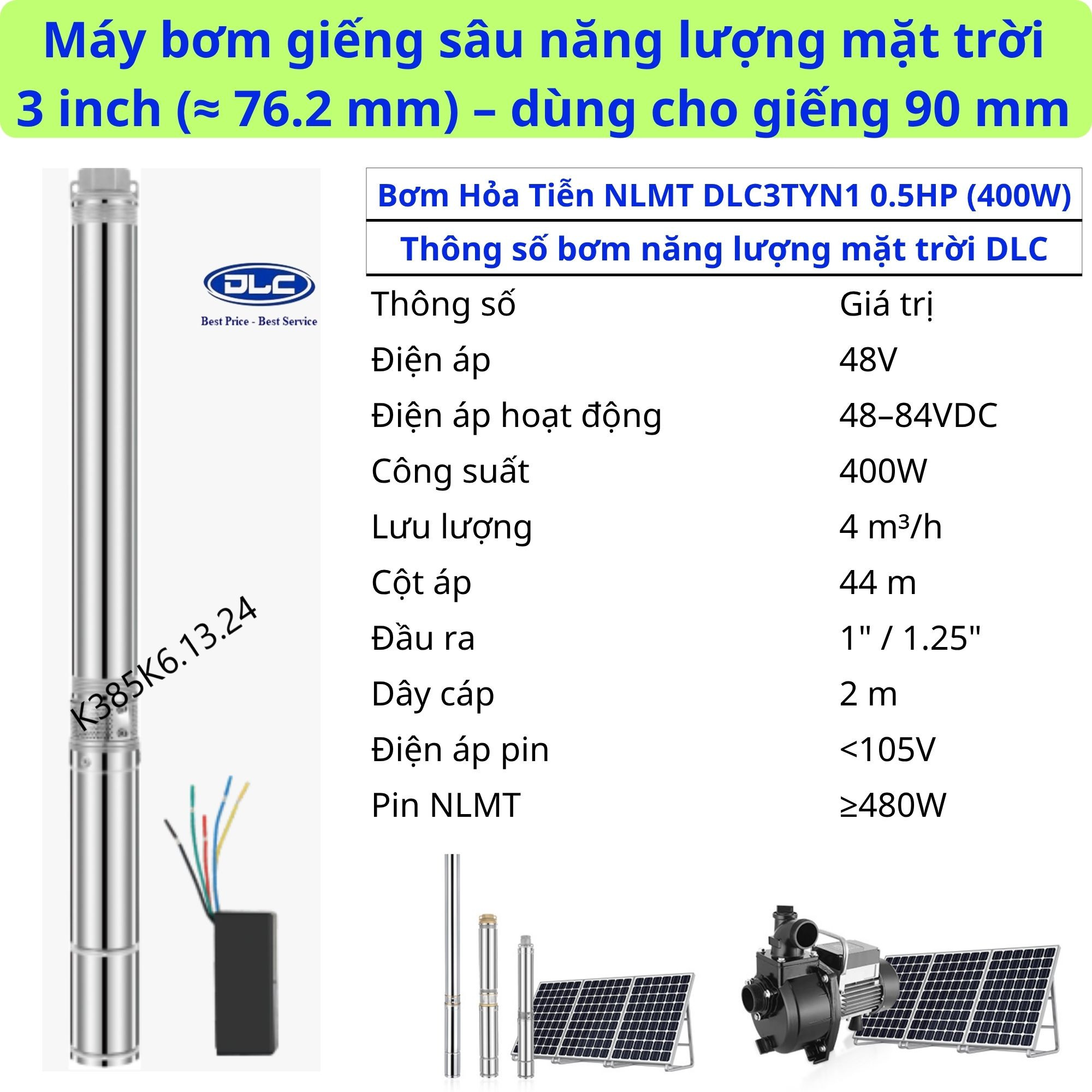 MÁY BƠM NĂNG LƯỢNG MẶT TRỜI 0.5HP (400W) DLC3TYN1